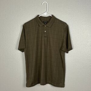 Van Heusen Men's Size M Polo Style Brown Plaid Short Sleeved Cotton Blend Shirt